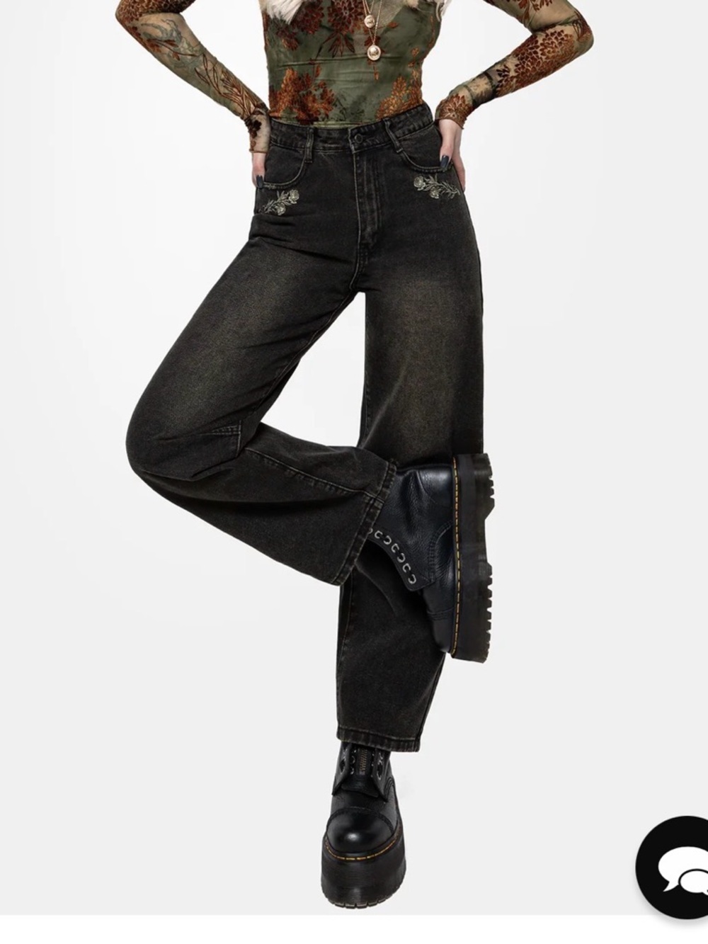 Disturbia Women’s Floral Embroidered Washed Denim Jeans